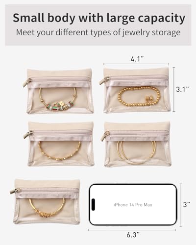 Clear Velvet Travel Jewelry Pouches - 6 Piece Anti-Tarnish Storage Set