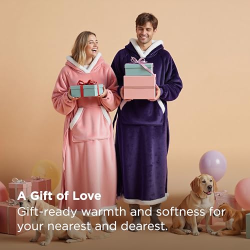 Oversized Wearable Blanket Hoodie with Sherpa Fleece and Waist Belt