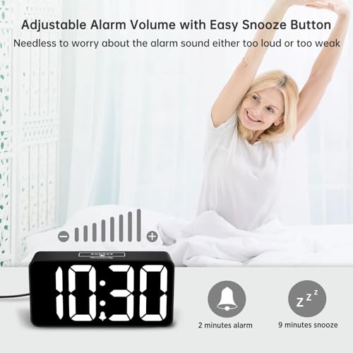 Small Digital Alarm Clock with Large LED Display & USB Charging Port