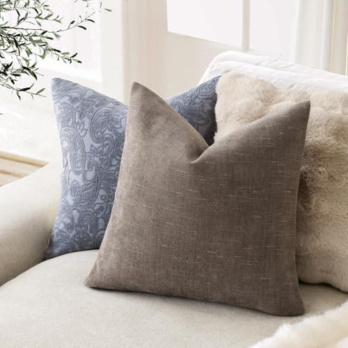 Foindtower 20x20 Faux Linen Chenille Throw Pillow Covers - Set of 2, Taupe