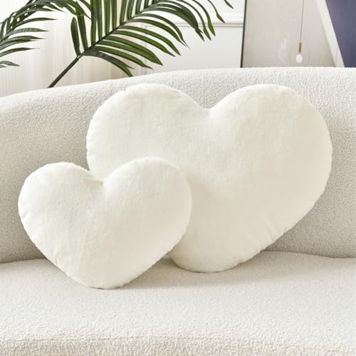 Fuzzy Heart Shaped Throw Pillow, Aesthetic Flannel Decorative Cushion