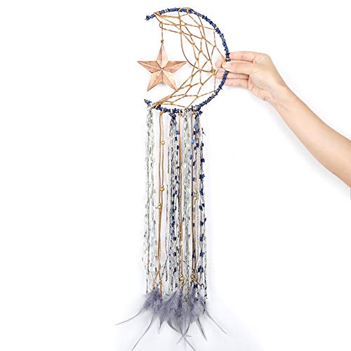 Half Moon Dream Catcher Wall Hanging with Star and Feathers 8-inch