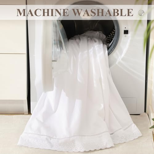 Twin XL Bed Skirt with 46 Inch Drop - White Ruffled Embroidered Microfiber