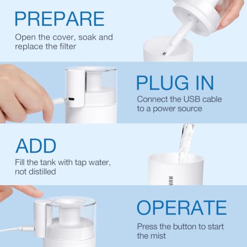 Mini Cool Mist USB Humidifier 180ml Portable Quiet Desktop White