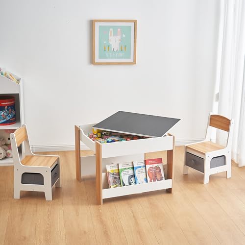 4-in-1 Kids Activity Table and Chair Set with Storage Drawer - Ivory White