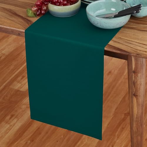 Dark Green Dru Cotton Linen Table Runner 14 x 72 in | Solino Home
