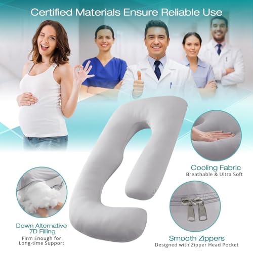 Sasttie 57" Cooling U-Shaped Pregnancy Body Pillow with Washable Cover