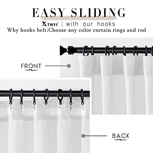 92-Inch White Linen Sheer Curtains - 2 Panels Set for Living Room & Bedroom
