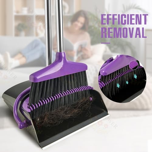 Long Handle Broom and Dustpan Set - Upright Cleaning Combo for Pet Hair