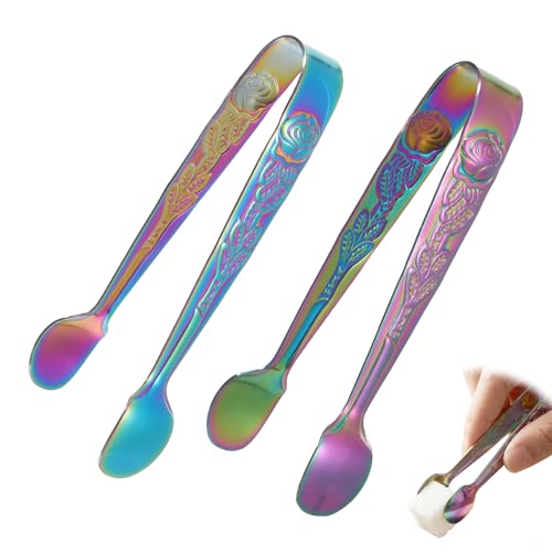 Elegaperma 2 Pairs Vintage Rose Pattern Sugar Cube Tongs - Stainless Steel, Mini