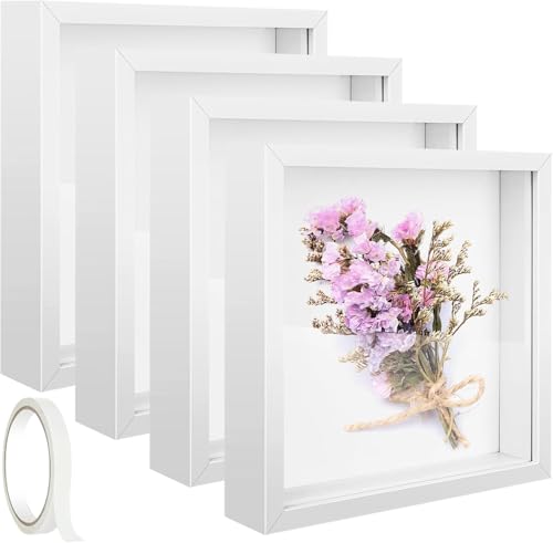 4-Pack 8x8 Inch Shadow Box Frames, Square 3D Display Cases for Memorabilia