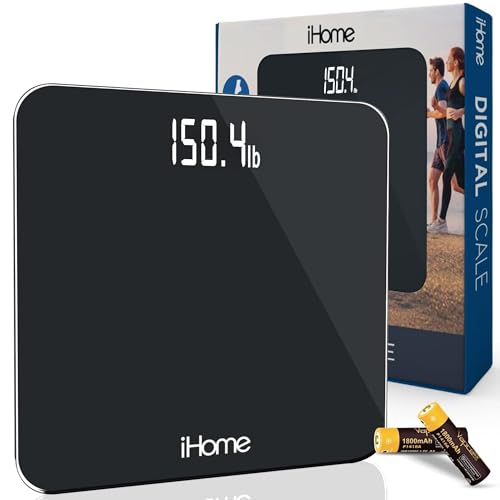 Digital Bathroom Scale for Body Weight - 400 lbs Capacity, Black Tempered Glass
