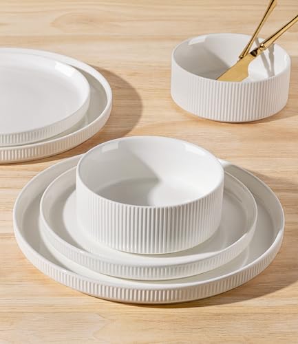 TheTerra Ceramic Dinnerware Set for 4 - 12-Piece Bright White, 10.25" Plates