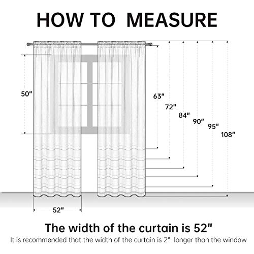 White Sheer Voile Window Curtain Panels - Dual Rod Pocket, 52 x 84 Inch (Pair)