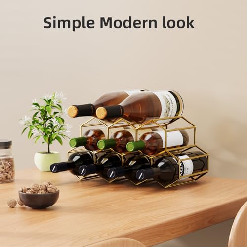 9-Bottle Gold Countertop Wine Rack - Modern Metal Geometric Wine Storage