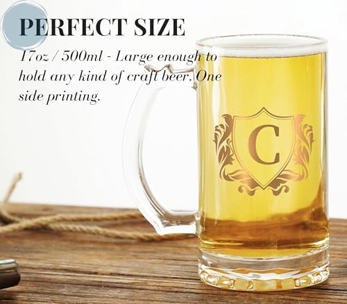 Personalized Beer Mug - 17 oz Heavy Duty Stein with Handle for Men - Birthday Christmas Gift W