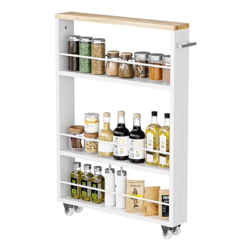 4-Tier Slim Rolling Storage Cart, Narrow Utility Organizer for Small Spaces