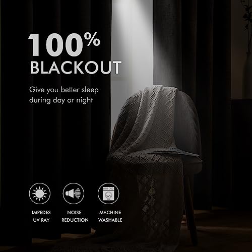 MIULEE 100% Blackout Linen Curtains 52x84 Inch Beige 2 Panels
