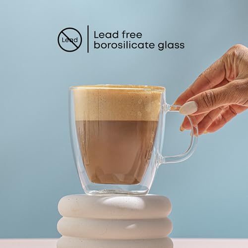 JoyJolt Savor Double Wall Insulated Glass Coffee Cups - Set of 2, 13.5oz, Clear - Coffee Mug Variation