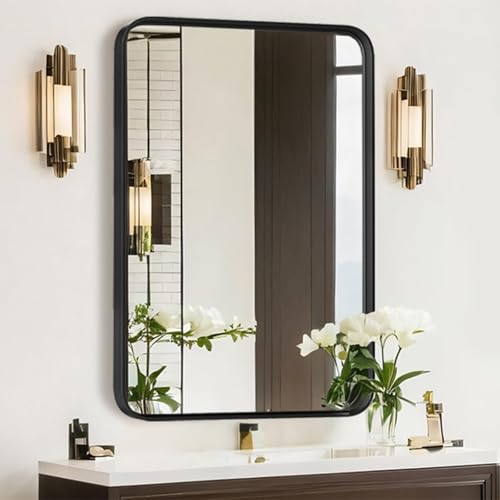 Matte Black Metal Framed Bathroom Wall Mirror - 30x22 Shatterproof Vanity Mirror