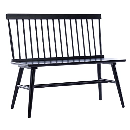 Farmhouse Windsor Entryway Bench, Black Rubber Wood Dining Bench