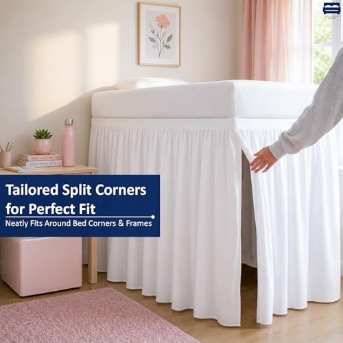 Twin XL 36-Inch Drop Dorm Bed Skirt - Soft Microfiber Dust Ruffle (White)