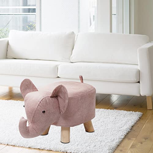Pink Elephant Animal Footstool Ottoman with Wooden Legs