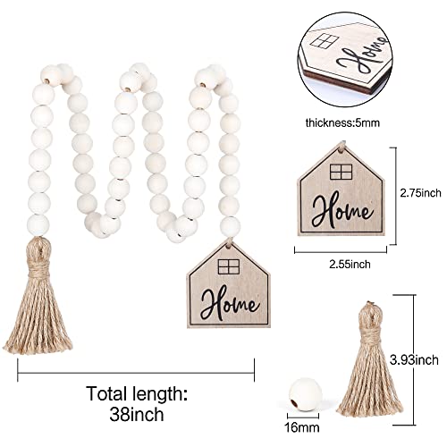 38-Inch Wooden Bead Garland with Tassels for Boho Farmhouse Home Decor