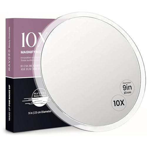 Mavoro 9-Inch 10X Magnifying Makeup Mirror with Suction Cups - Portable