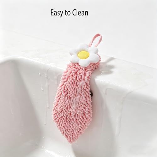 Flower Chenille Hand Towel with Hanging Loop - Quick Dry Kitchen Towel