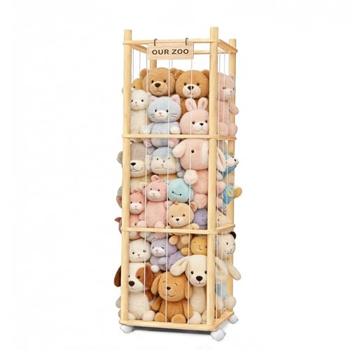 Wooden Stuffed Animal Storage Zoo with Lockable Wheels - 54 Inch