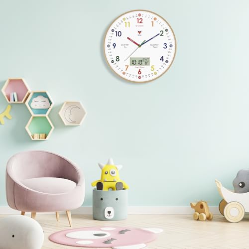 Educational Analog and Digital Learning Wall Clock for Kids, 12-Inch