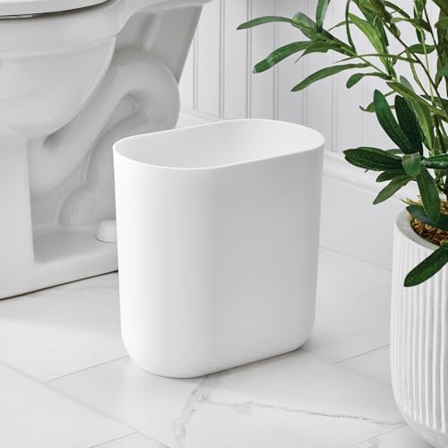 Slim Plastic Bathroom Trash Can, Small 1.9 Gallon Wastebasket, White