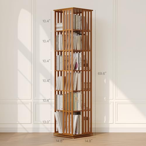 6-Tier Rotating Bamboo Bookshelf Tower - 360° Spinning Storage Rack