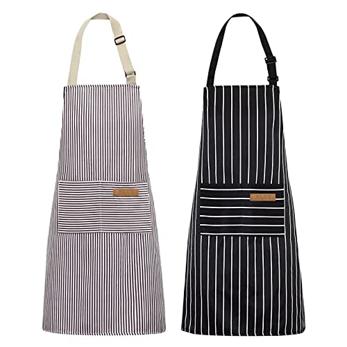 2 Pack Adjustable Bib Cooking Aprons with Pockets for Men and Women