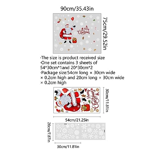 Runtoo Christmas Santa Window Decals - Removable Wall Art, Snowflake & Ornament Clings