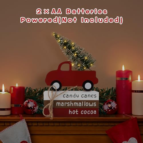 AKEROCK Wooden Christmas Decor with LED Light Tree and Truck Accent