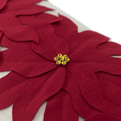 JWH Poinsettia Wool 14x24 Inch Christmas Pillow Cover - NOEL Appliqué