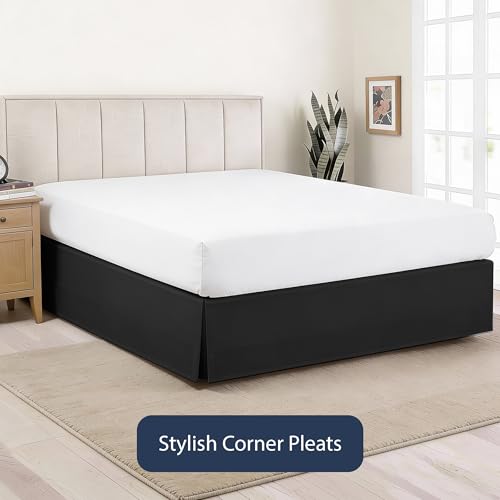 Tailored Microfiber Bed Skirt with Box Pleats - 14 Inch Drop, Twin, Black