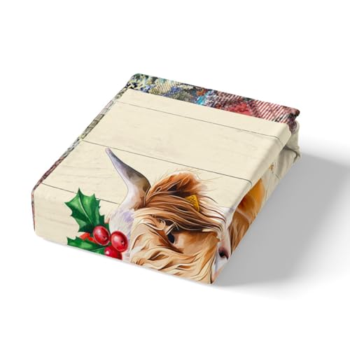 Castle Fairy Highland Cattle Bedding Set Queen Brown Beige – Duvet Cover 90x90 with Pillowcases, Zipper & Ties