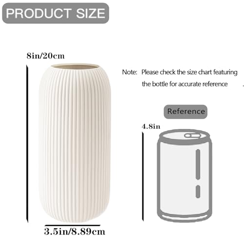 Modern White Ceramic Flower Vase – 8" Small Ribbed Decorative Vase
