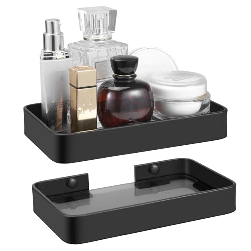 8-Inch Small Glass Floating Shelf, Matte Black Wall Mounted Organizer