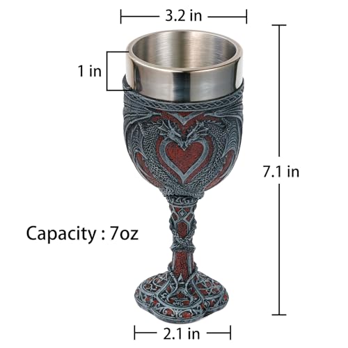 Medieval Double Dragon Wine Goblet - 7oz Stainless Steel Drinking Chalice