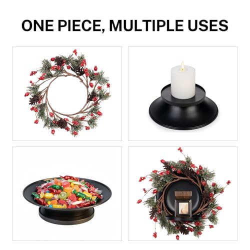 MOYEE Pine Needle Wreath 14-Inch Candle Holder, Black Metal Christmas Centerpiece