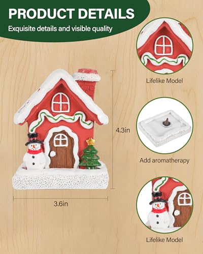 Christmas Incense Burner House - Hand-Painted Resin Gingerbread Cottage with Chimney Smoke Effect - House Variation