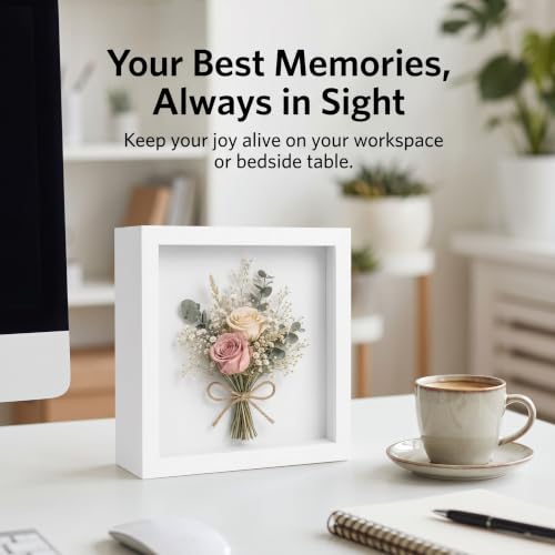 8x8 Deep Shadow Box Frame, Wooden 3D Display Case for Keepsakes and Flowers