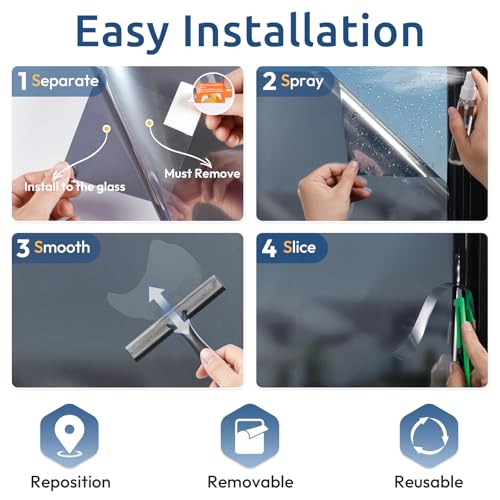 One Way Privacy Window Film - UV Blocking Heat Control, 17.5" x 78.7"