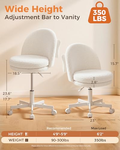 Adjustable Velvet Office Chair with Bow Lumbar Pillow, Armless Desk Chair