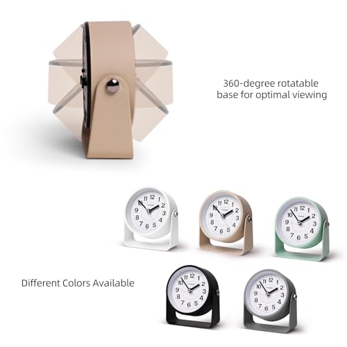 Compact Silent Analog Alarm Clock with Night Light and Snooze, Yellow