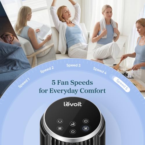 Levoit 36-Inch Quiet Tower Fan for Bedroom with Remote, 5 Speeds and 90° Oscillation